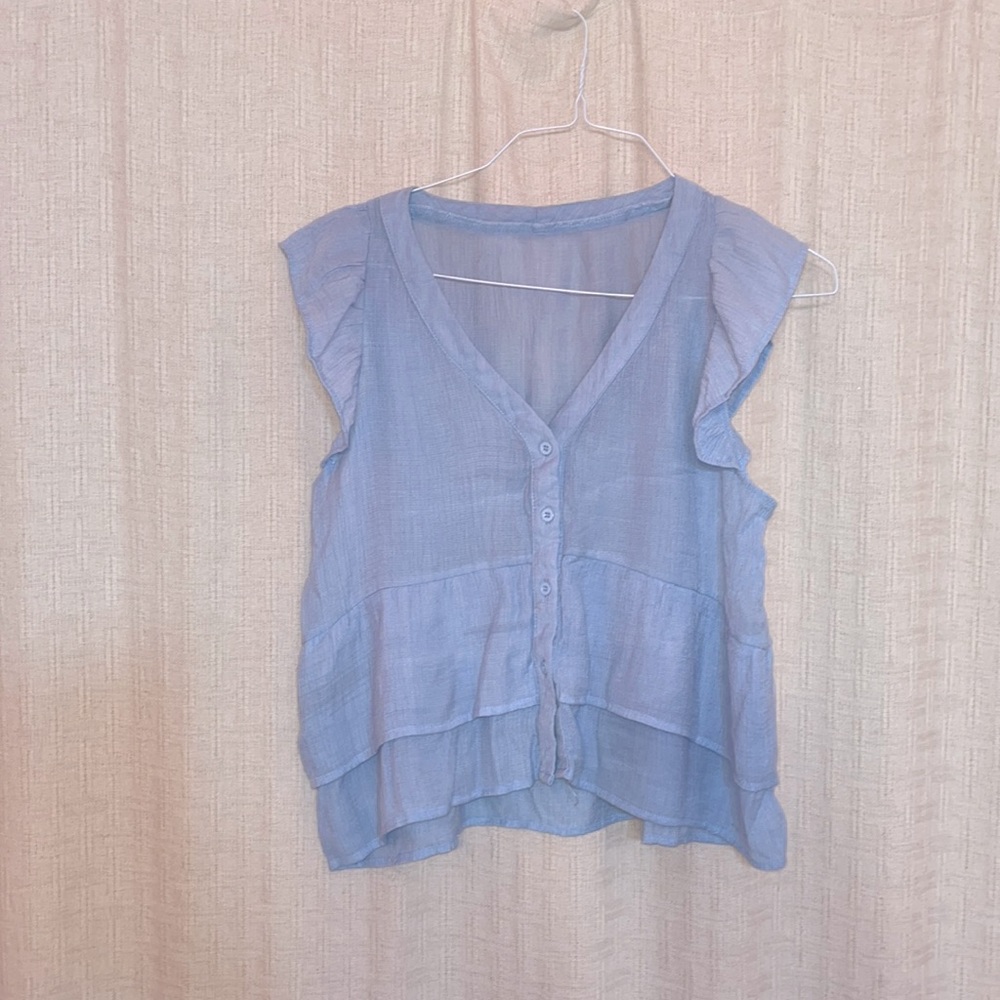 Baby blue babydoll top v neck